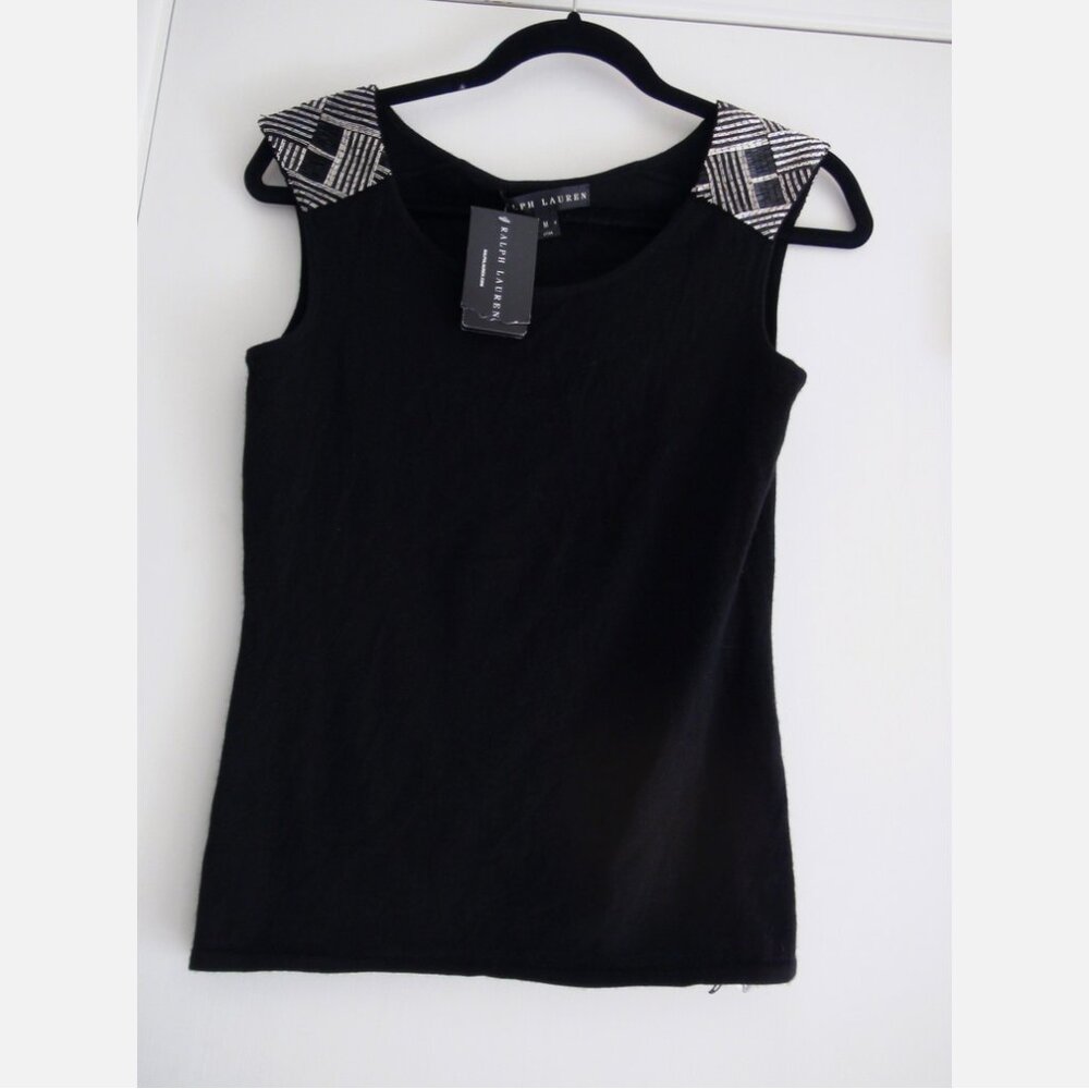 Ralph Lauren Black Label Cashmere Beaded Top